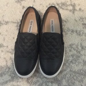 Steve Madden Black Leather Slip On Sneakers